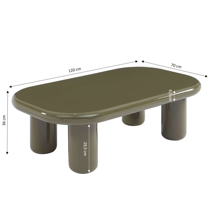 Table basse MOXY finition laquée brillante vert olive 120cm